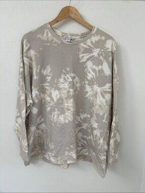 Athleta 2X Beige & White Marble Tie-Dye Long Sleeve Crewneck Sweatshirt Top EUC